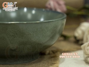 Bát tô nông men hỏa biến xanh ngọc cổ, 19cm