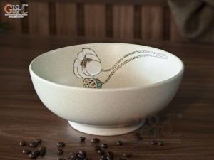 Bát tô nông men kem tấm vẽ Bạch Liên, đường kính 22cm