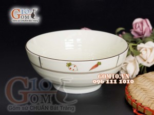 Bát tô nông men kem vẽ Cà Rốt, đường kính 18cm