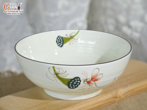 Bát tô nông men kem vẽ Chuồn Sen đường kính 20cm
