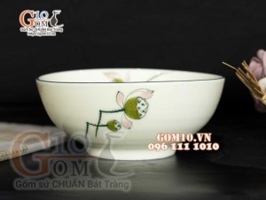 Bát tô nông men kem vẽ Đài Sen, đường kính 18cm