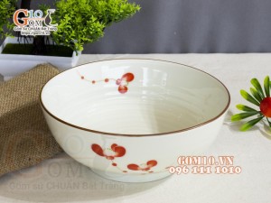 Bát tô nông men kem vẽ hoa Hải Đường, đường kính 18cm