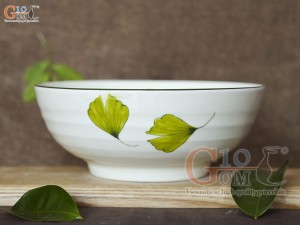 Bát tô nông men kem vẽ lá Như Ý, đường kính 18cm