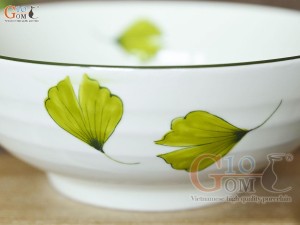 Bát tô nông men kem vẽ lá Như Ý, đường kính 18cm