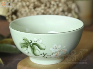 Bát tô nông men ngọc vẽ hoa Bưởi trắng, đường kính 16cm
