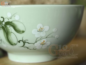 Bát tô nông men ngọc vẽ hoa Bưởi trắng, đường kính 16cm
