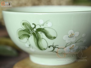 Bát tô nông men ngọc vẽ hoa Bưởi trắng, đường kính 16cm