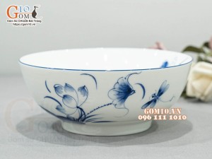 Bát tô nông men trắng vẽ hoa sen tràm cổ, đường kính 16cm