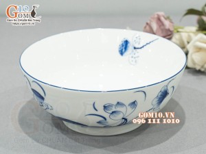 Bát tô nông men trắng vẽ hoa sen tràm cổ, đường kính 16cm