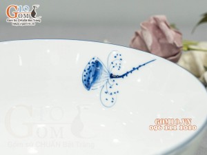 Bát tô nông men trắng vẽ hoa sen tràm cổ, đường kính 16cm