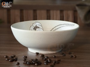 Bát tô nông vân vuốt men kem tấm vẽ Bạch Liên, đường kính 20cm