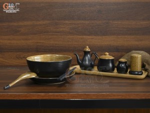 Bát tô phở gốm vàng kèm set gia vị nhà hàng, đường kính 18cm