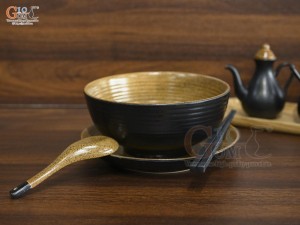 Bát tô phở gốm vàng kèm set gia vị nhà hàng, đường kính 18cm