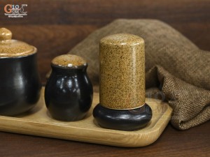 Bát tô phở gốm vàng kèm set gia vị nhà hàng, đường kính 18cm