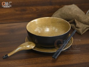 Bát tô phở gốm vàng kèm set gia vị nhà hàng, đường kính 18cm