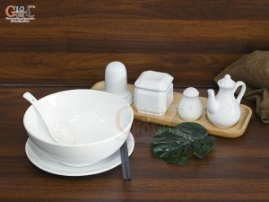 Bát tô phở men trắng kèm set gia vị nhà hàng, đường kính 18cm