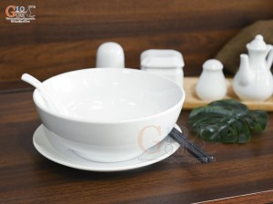 Bát tô phở men trắng kèm set gia vị nhà hàng, đường kính 18cm