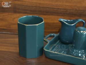 Bát tô phở men xanh kẻ chỉ vàng kèm set gia vị nhà hàng, đường kính 18cm