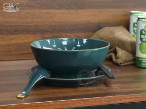 Bát tô phở men xanh kẻ chỉ vàng kèm set gia vị nhà hàng, đường kính 18cm