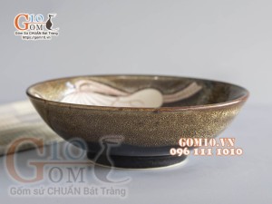 Bát tô salad men hỏa biến gấm vàng khắc sen, 20cm