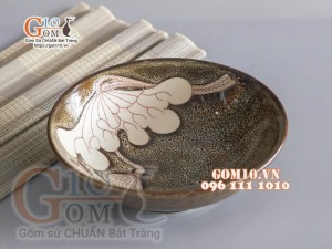 Bát tô salad men hỏa biến gấm vàng khắc sen, 20cm