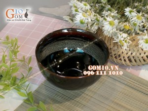 Bát tô sâu men hỏa biến gấm quẹt màu mật ong, đường kính 18cm