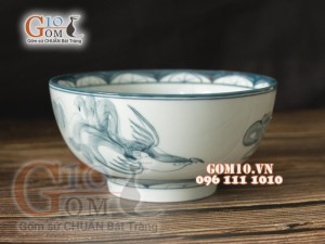 Bát tô sâu men cổ họa tiết Rồng Phượng Hóa, đường kính 18cm