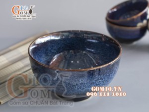 Bát tô sâu men hỏa biến xanh đá, đường kính 18cm