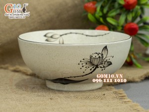 Bát tô sâu men kem tấm vẽ hoa Sen, 18cm