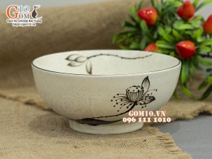 Bát tô sâu men kem tấm vẽ hoa Sen, 18cm