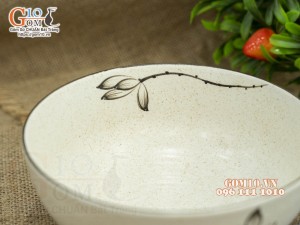 Bát tô sâu men kem tấm vẽ hoa Sen, 18cm
