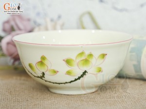 Bát tô sâu men men kem vẽ hoa Sen vàng 13.5cm