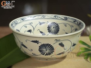Bát tô sâu men rạn họa tiết hoa cúc, đường kính 20cm