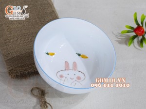 Bát tô sâu men trắng vẽ Thỏ con, đường kính 16cm