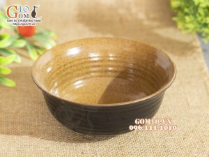 Bát tô sâu miệng loe gốm vàng, đường kính 15cm