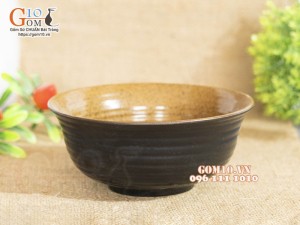 Bát tô sâu miệng loe gốm vàng, đường kính 15cm