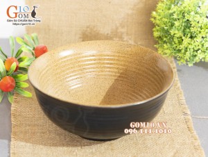 Bát tô sâu miệng loe gốm vàng, đường kính 20cm