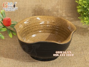 Bát tô sâu miệng lượn gốm vàng, đường kính 14cm