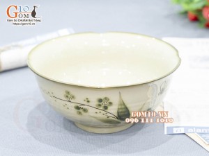 Bát tô sâu miệng lượn men kem vẽ chuồn tre 16cm