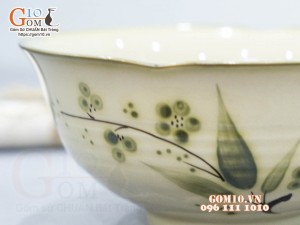 Bát tô sâu miệng lượn men kem vẽ chuồn tre 16cm