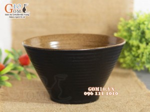 Bát tô sâu miệng vát gốm vàng, đường kính 17cm