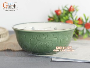 Bát tô sâu xanh đồng vẽ Chuồn kim, đường kính 16cm