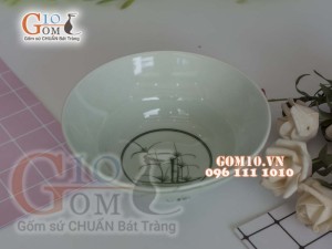 Bát tô yêu men cổ vẽ Cỏ Xanh, đường kính 18cm