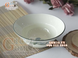 Bát tô yêu men kem vẽ hoa Sen xanh, đường kính 15cm