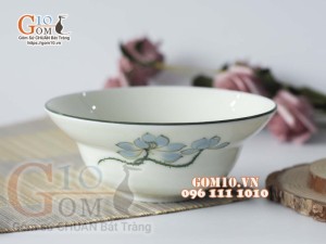 Bát tô yêu men kem vẽ hoa Sen xanh, đường kính 12cm