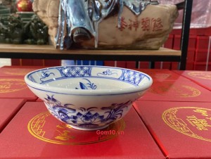 Bát tô yêu men tràm cổ vẽ sen xanh, 15cm