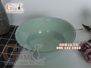 Bát tô yêu men xanh ngọc chỉ nâu, đường kính 20cm 