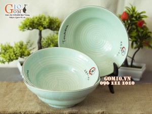 Bát tô yêu men xanh ngọc chỉ nâu in logo