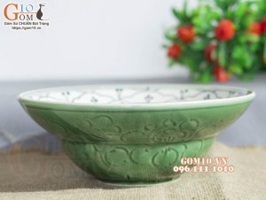 Bát tô yêu xanh đồng vẽ Bèo, đường kính 16cm