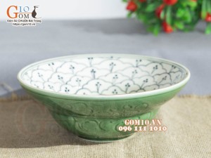 Bát tô yêu xanh đồng vẽ Bèo, đường kính 16cm